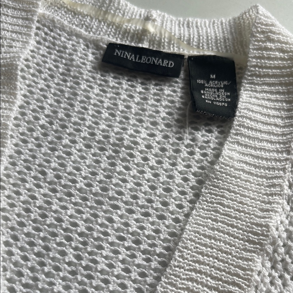 Nina Leonard Textured White Cardigan